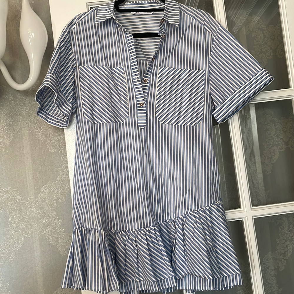 Zara Blue and White Striped Dress